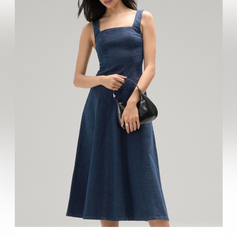 Abercrombie & Fitch Navy Blue Denim Midi Dress - Picture 2 of 3